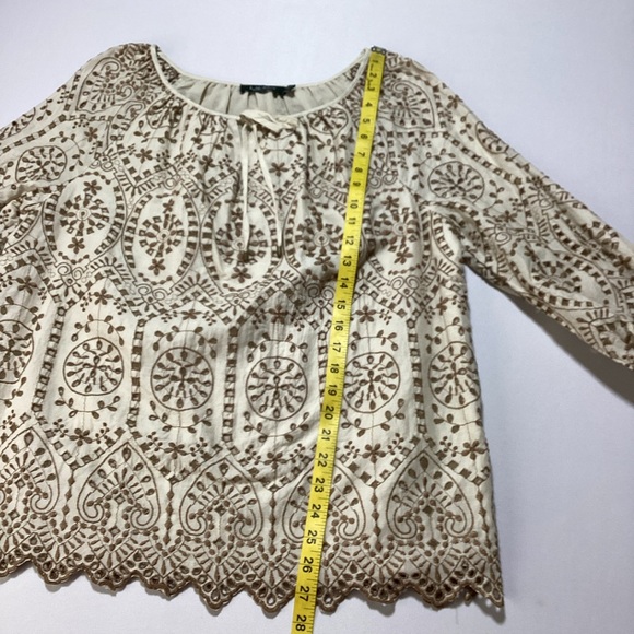Ralph Lauren Women's Eyelet Cream and Brown Embroidered Blouse - Picture 13 of 16